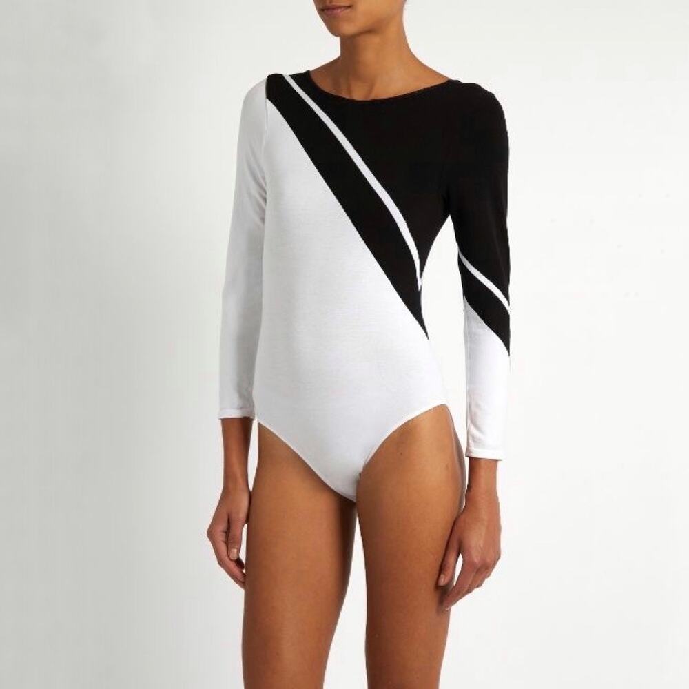 NEW Pepper Mayne M Contrast Seamless Bodysuit Black White Colorblock Leotard